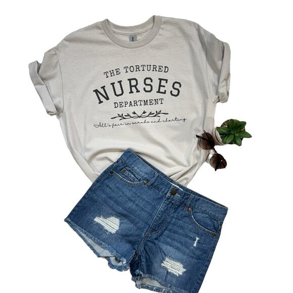 Tortured Nurses Department Scrubs and Charting Womens Medium T-Shirt - Picture 1 of 7